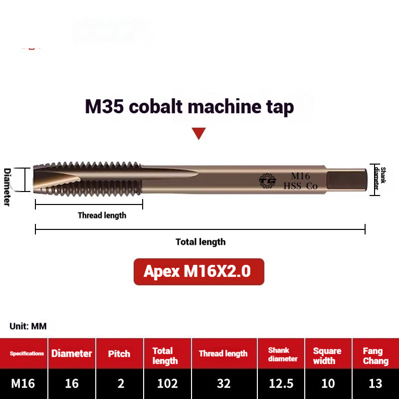 1104-M35 Cobalt straight flute tap machine tapping stainless steel special high-speed steel tapping coarse teeth spiral apex Shandong Denso Pricision Tools Co.,Ltd.